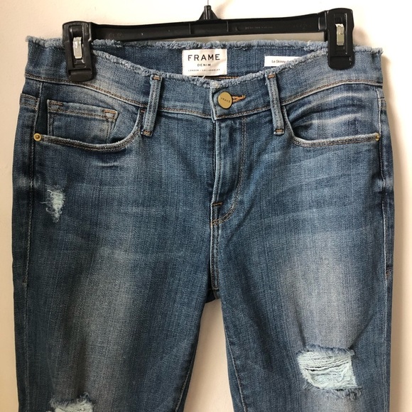 FRAME Women’s Mid Wash 9 inches Rise Frayed Hem Distressed Jeans Size 28 - Picture 5 of 15